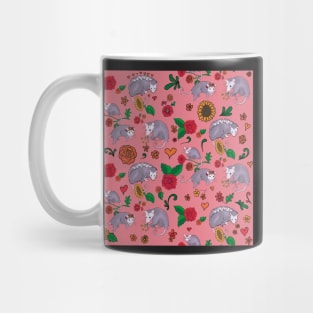 Trash Royalty Salmon Pink Possums With Floral Print Cute Animals With Flowers Mug